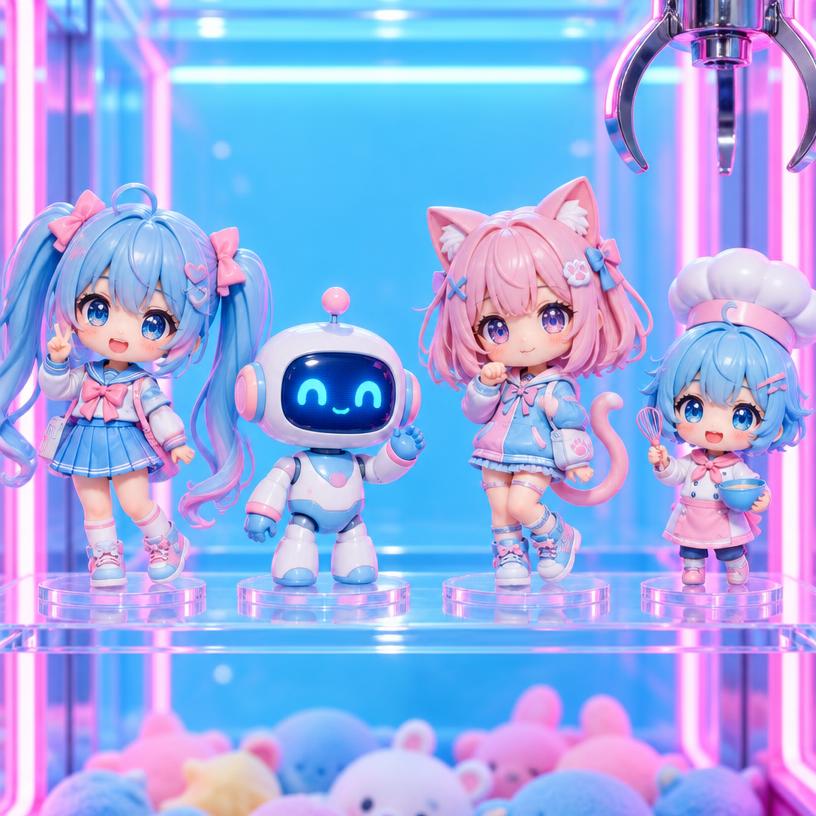 Shelf of chibi anime-style collectable figures